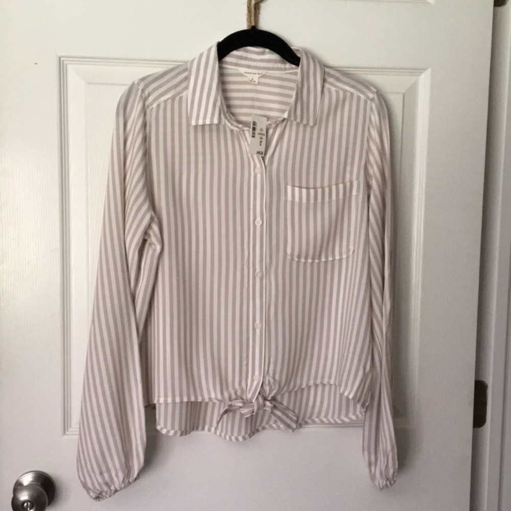 Aeropostale Striped Tie-Front Button-Down Shirt